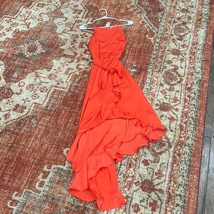 Coral strappy high low ruffle dress